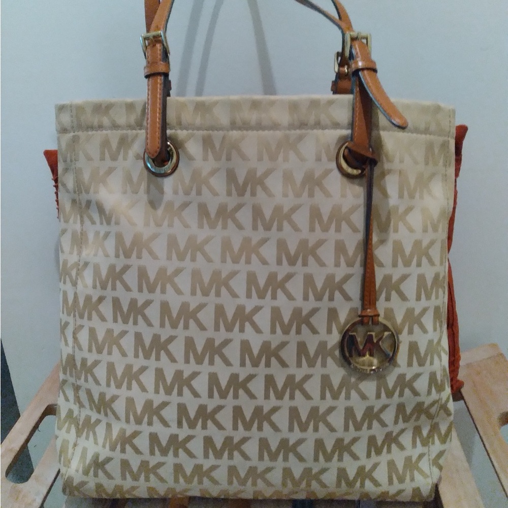 Michael Kors Cream and Tan Monogram Tote